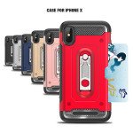 Wholesale iPhone X (Ten) Rugged Kickstand Armor Case with Card Slot (Silver)